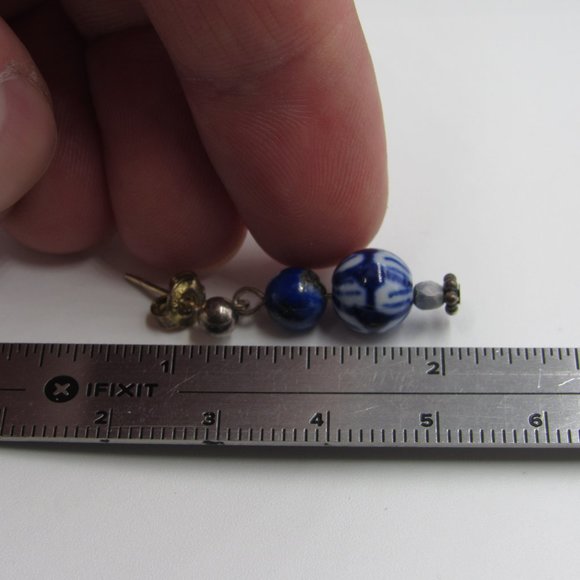 Sterling Silver Blue Glass Dangle Earrings Vintage - Picture 3 of 4